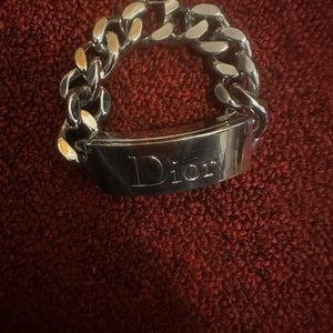 Vintage Christian Dior Logo Nameplate Chainlink Bracelet Silver Color Costume